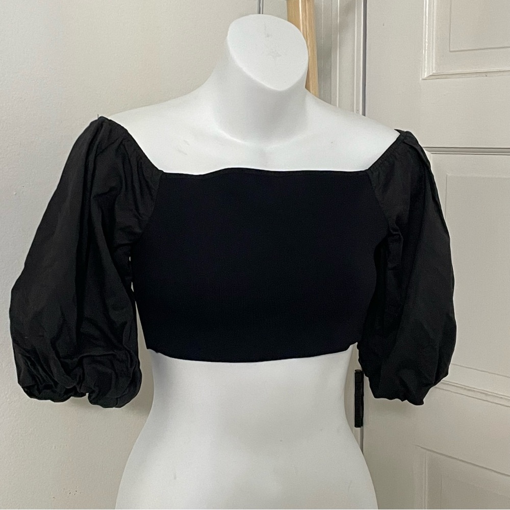 Zara Puff Sleeve Stretch Black‎ Tube Top Shirt